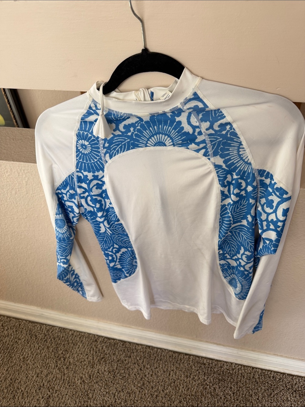 lululemon athletica White and Blue Floral-Panel Long Sleeve Top